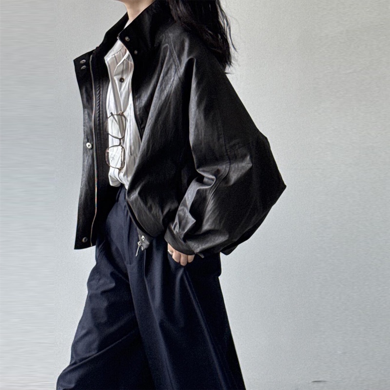 Cross-Border Style Down-Lined Leather Jacket for Women, New Winter Warm Black down Coat