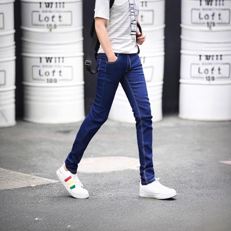 New Pure Blue Jeans for Men 2025 Classy Casual Pants Slim Fit Pants