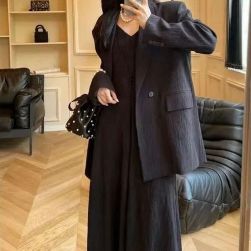 新品感西装套装女春秋新款休闲吊带裙西服外套气质显瘦两件套|undefined