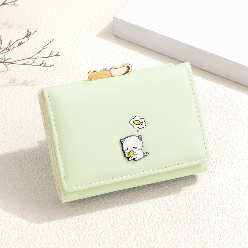 Cartera plegable de dibujos animados lindo transfronterizo, bowknot, bolso de tarjeta Macron, billetera de cuero PU de una pieza, billetera de mujer personalizada