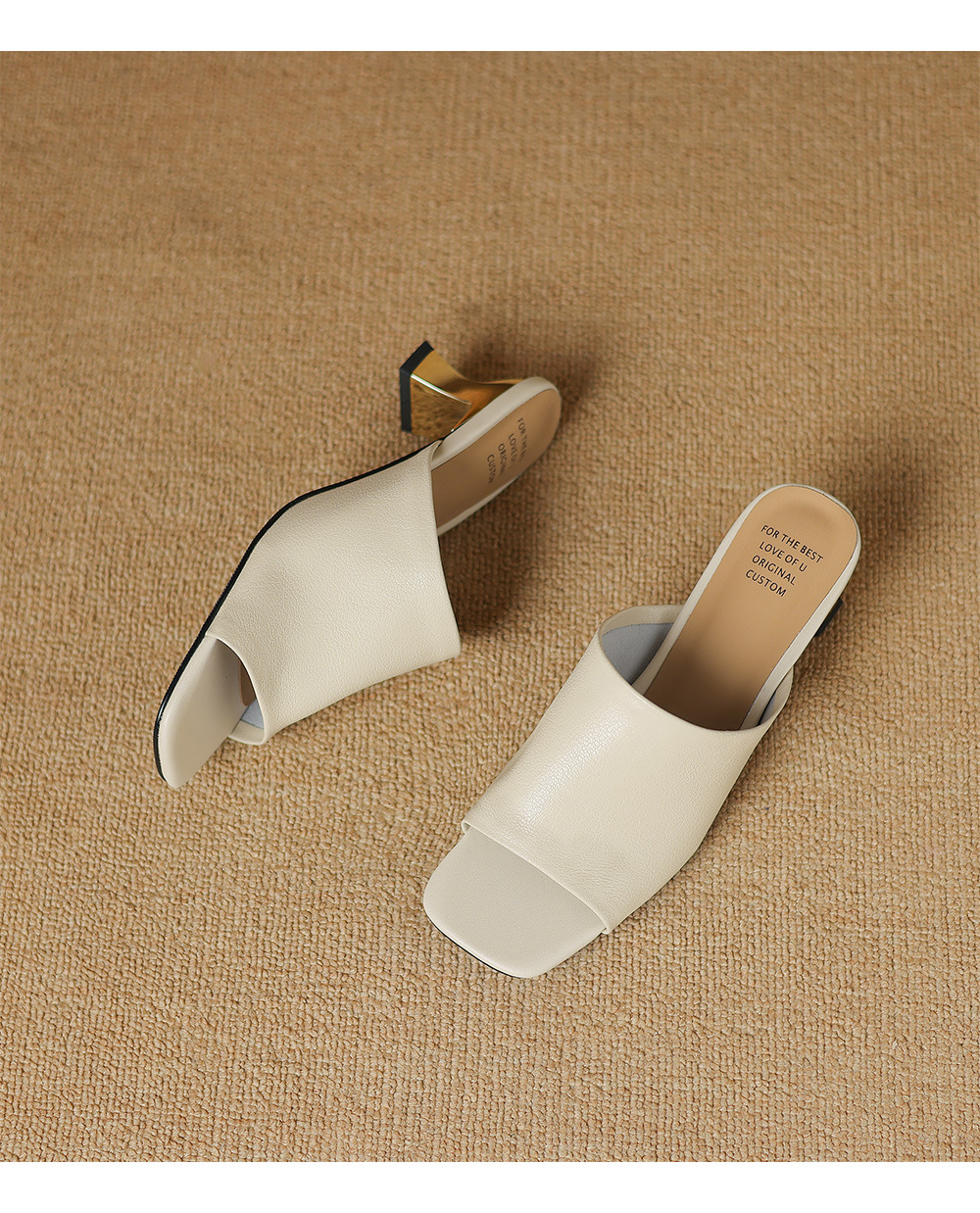 Sandal cao gót nữ mũi hở da cừu gót vuông 5 cm — đen chi tiết 14