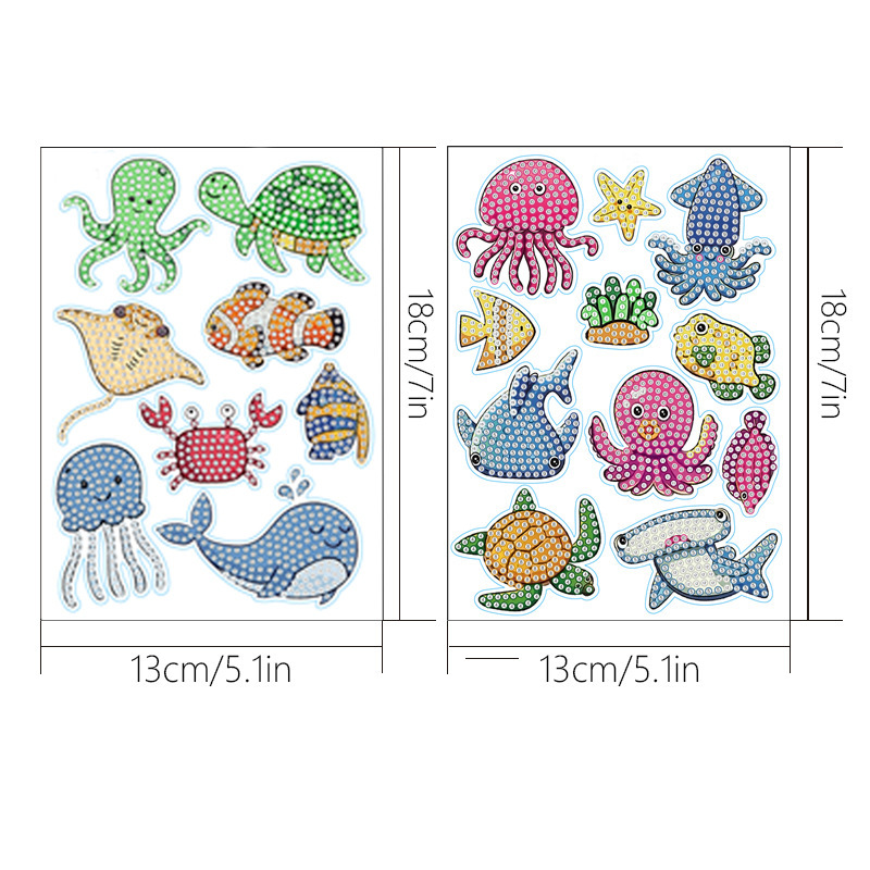 Pegatinas de diamantes de imitación de cristal con diseño de vida marina, hechas a mano, DIY, aleatorias, de dibujos animados para niños, venta al por mayor