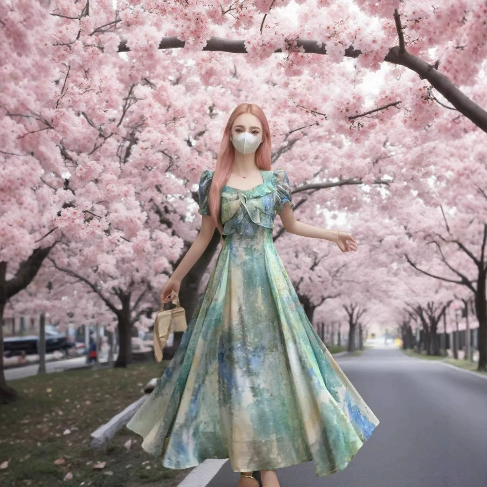 Кросс-бордерное платье 2025 года, новый элегантный стиль, дизайн с рюшами и эффектом размазывания, элегантная длинная юбка с завышенной талией, эксклюзивно для внешней торговли