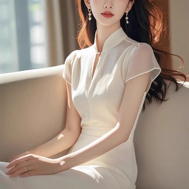 Social Temperament Ladies Light Luxury New Chinese White Cheongsam dress Social Temperament Ladies Light Luxury New Chinese White Cheongsam dress