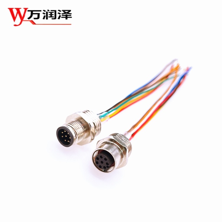 M12固定面板8芯接插件8P传感器连接器航空插头8针工业设备配件头