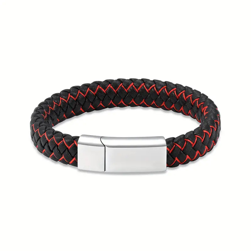 Cross-Border New European And American Men's Ash Retro Woven Leather Rope Magnetic Clasp Memorial Bracelet Bangle_voghion.com