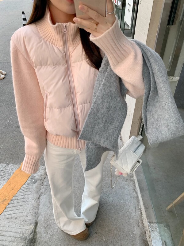 90白鸭绒轻薄高级感新款针织拼接羽绒服女短款修身显瘦小个子外套|undefined