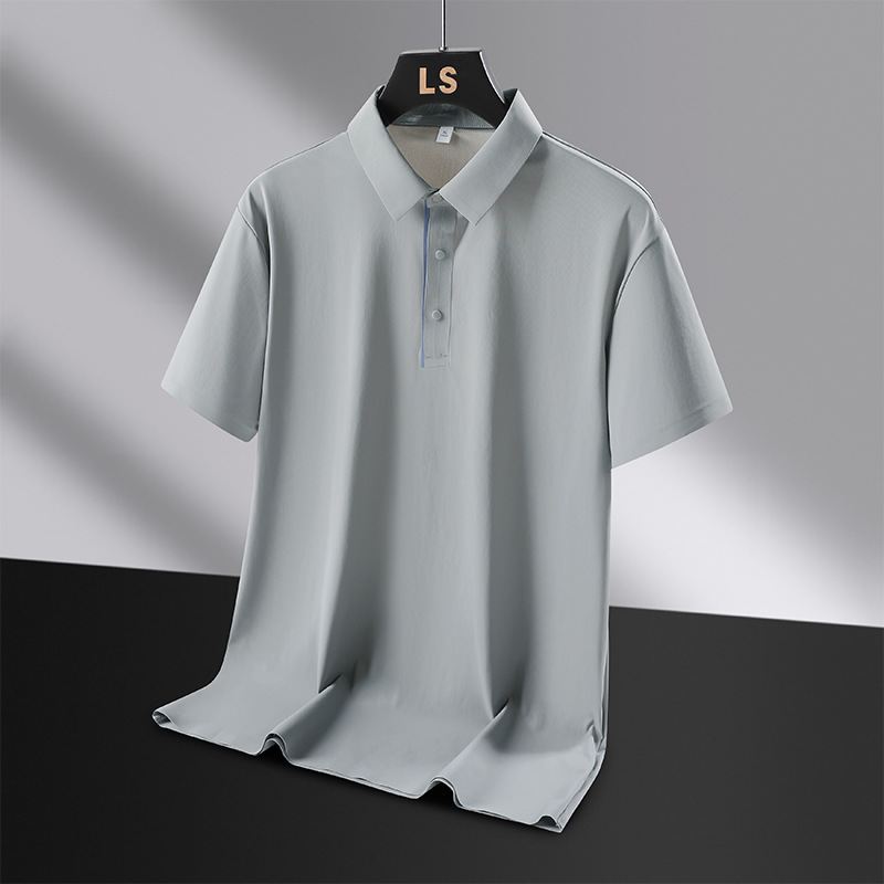 2025 夏アイスシルクシームレス半袖メンズクール抗シワ弾性通気性 Tシャツビジネスカジュアル多用途ポロシャツ|undefined