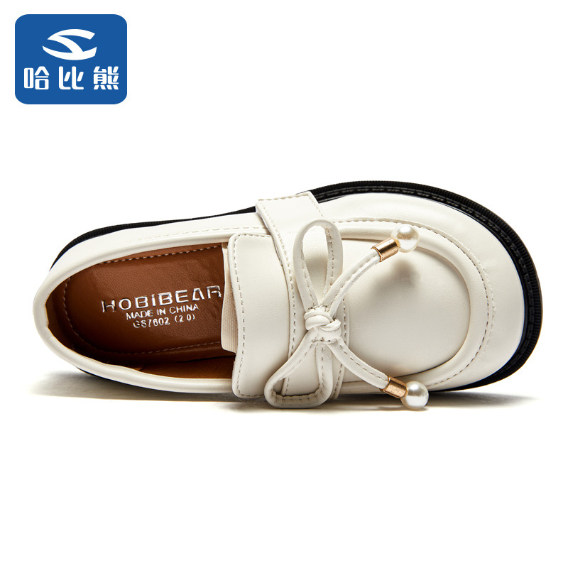 哈比熊童鞋女童蝴蝶结皮鞋2022春新时尚女孩英伦风黑色单鞋公主鞋