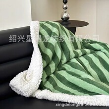 秋冬新款舒棉绒单面条纹印花多功能羊羔绒毛毯防寒全铺轻奢空调毯