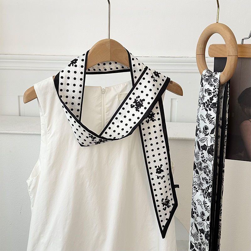 Pañuelo de seda, banda larga, sensación de alta calidad, bufanda pequeña decorativa, bolsa de toalla de seda, envuelta, pañuelo floral, cinta para el cabello, serpentín para el cabello