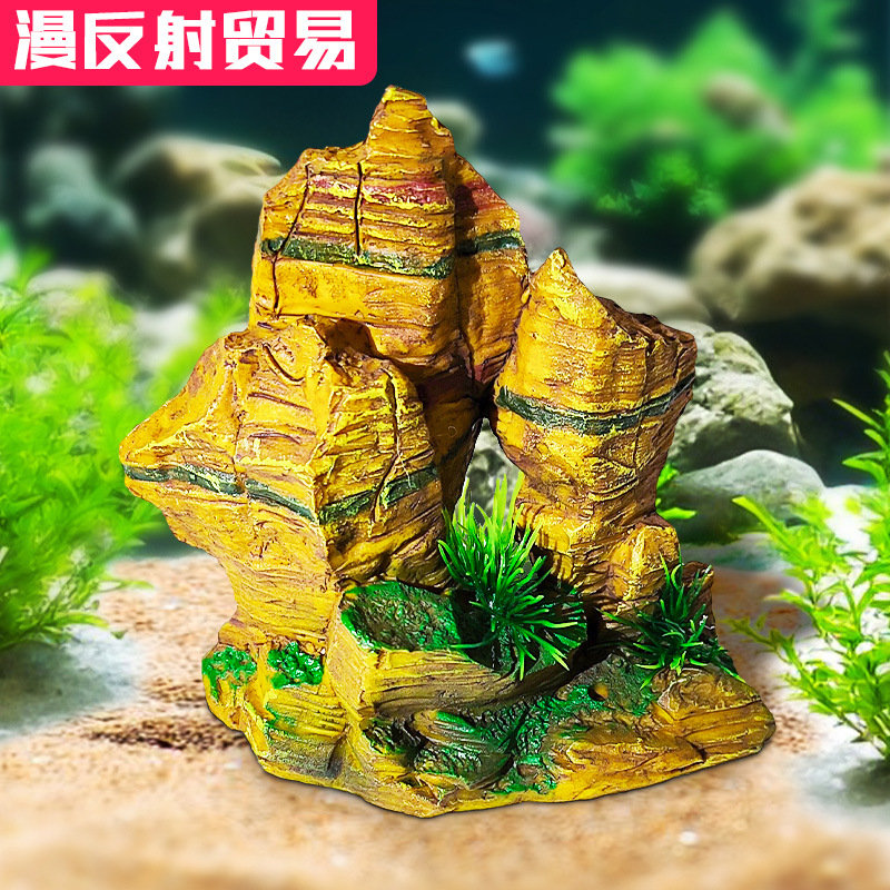 Decoración de rocalla de rayas doradas, accesorios de micro paisaje, diseño de peceras, escena de roca, mesa de arena, estilo explosivo