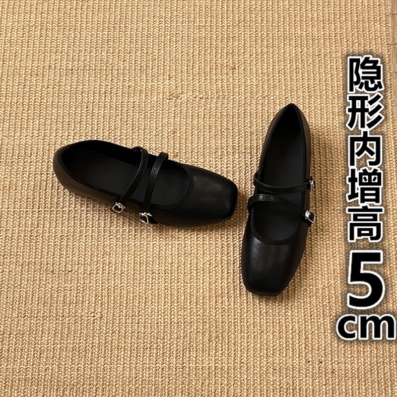 Inner Height 5cm Shallow Mouth Ballet Shoes 2025 New Soft Sole Non-Tiring Small Leather Shoes French Style Shoes for Women