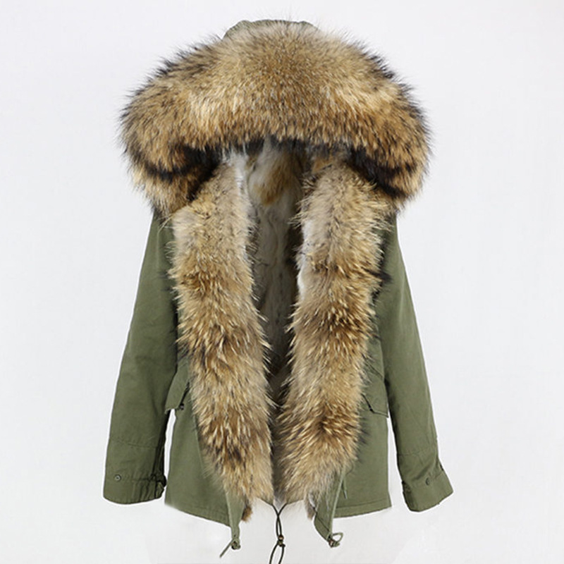 Women's Clothing Winter new style fashion warm parka with detachable thickened rabbit fur lining and oversized raccoon fur collar_voghion.com