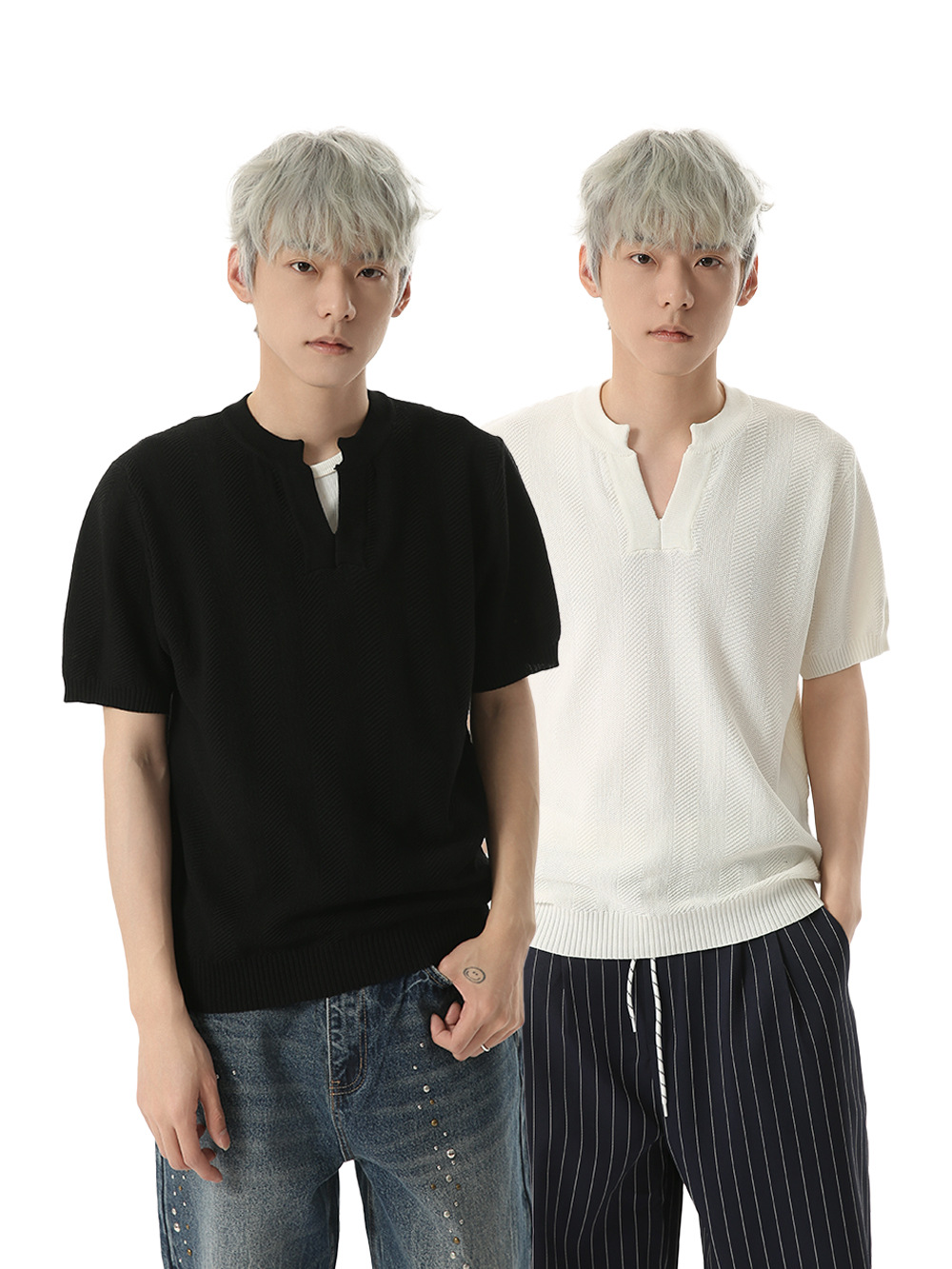 MTLCLOTHES Hombres| Nuevos productos casuales de moda diaria simple cuello en V camisa de punto de manga corta suelta blusa universal