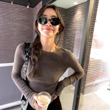 2025年秋季新款女士短款套头针织衫套头毛衣女翻领衬衫领长袖上衣