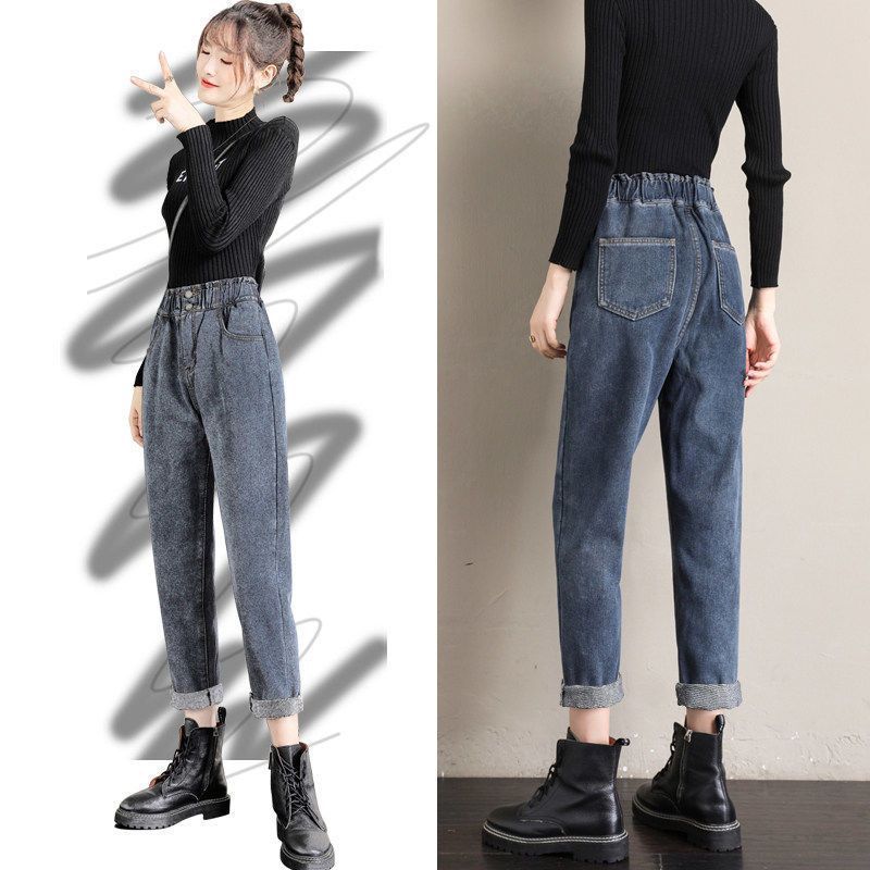 高腰牛仔裤女加厚宽松2025年秋冬新款显瘦显高直筒老爹加绒裤子女|undefined