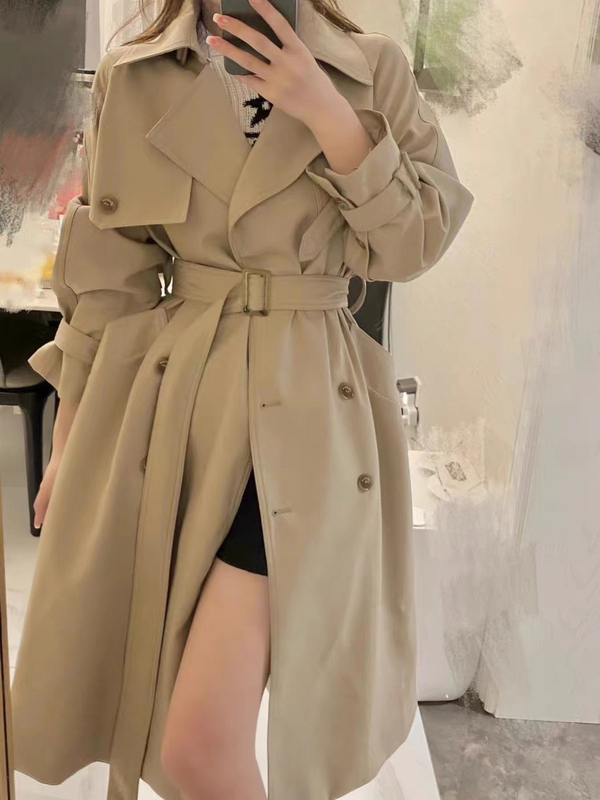 High-End Windbreaker Jacket for Small Women 2025 Autum New British Style Mid-Length Coat with Great Elegant High-End Windbreaker Jacket for Small Women 2025 Autum New British Style Mid-Length Coat with Great Elegant