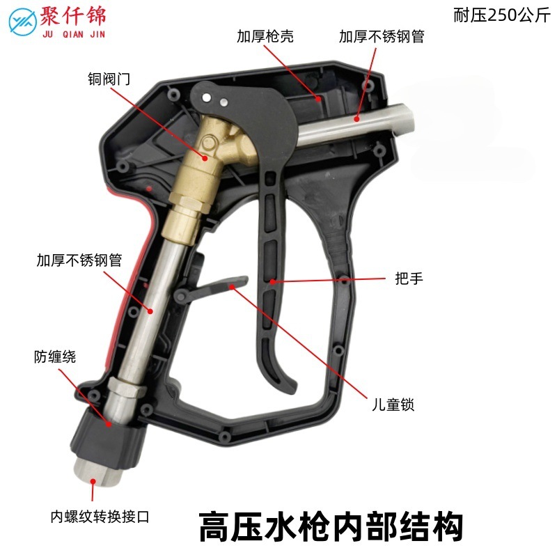 Source Factory High-Pressure Car Wash Multi-Functional Water Gun Anti-Winding Ceramic Valve Pressure-Resistant 250kg Long Cleaning Machine Gun