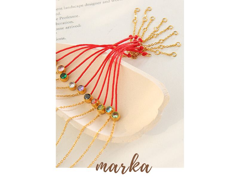 Red String Chain Link Bracelet With Gemstone For Men And Women_voghion.com