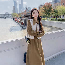 2026春秋季新款法式气质显瘦感小众设计马甲长袖连衣裙两件套女