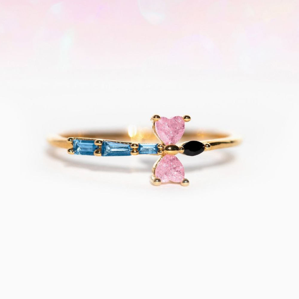 Holiday, Daily Occasion Copper Inlay Heart Shape Butterfly Zircon Open Rings
