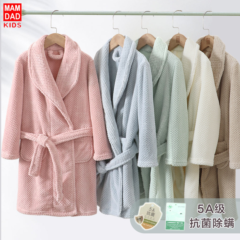 Cross-border Nightgown Women's Thickened Flannel Lengthen Bathrobe Pineapple Parent-child Autumn and Winter New Children's Fleece Pajamas