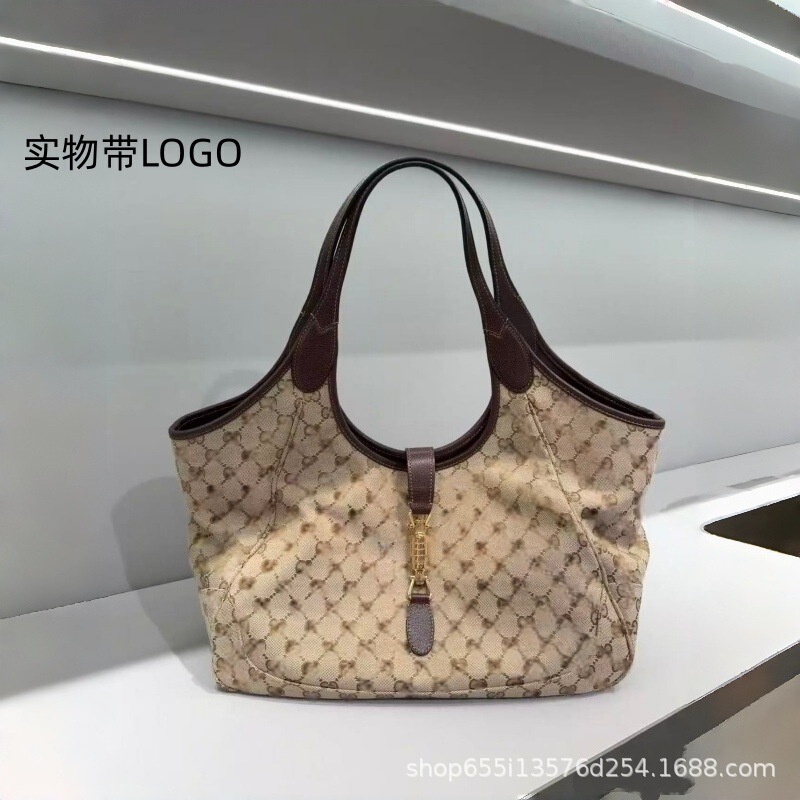 Cross-Border Foreign Trade Europe and America 2026 New Model Mercato Monogram Double g Canvas Tote Women's Underarm Handbag Shoulder Bag