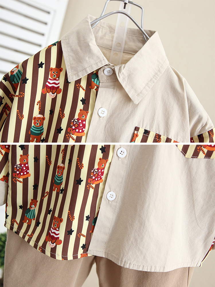 5934 Traje de otoño para niños 2025 Camisa de manga larga de primavera y otoño para niños de nuevo estilo Camisa coreana de dos piezas