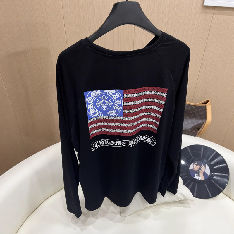 25ss 新しい ch クロウ国章日焼け止め夏薄いわずかに透けるグレーバックプリント V ネック長袖 T シャツ|undefined