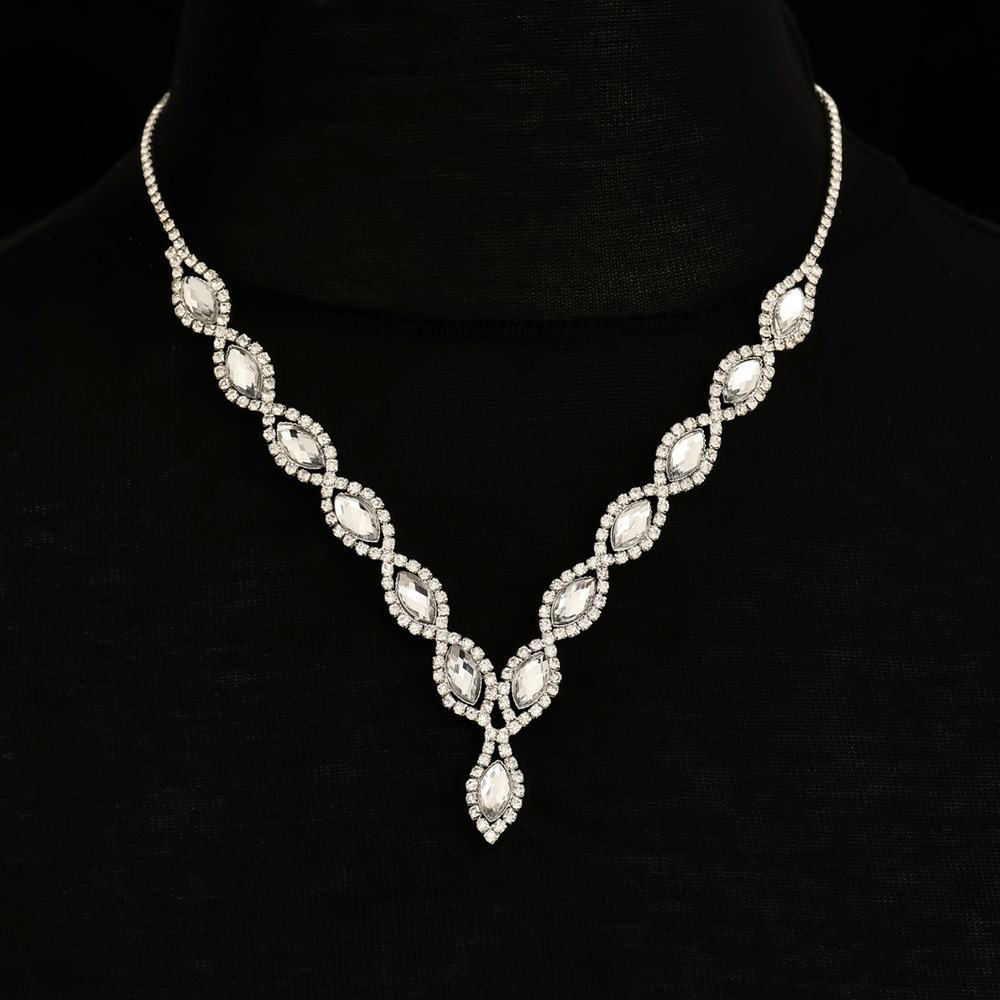 Designer Style Fashion Personality Wave Light Rhinestone Necklace Earrings Bracelet Bridal Se_voghion.com