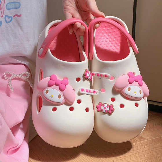 New Girls Cute Merlot Cave Shoes Girl Heart 2024 Summer EVA Soft-soled Beach Shoes Sandals Ins