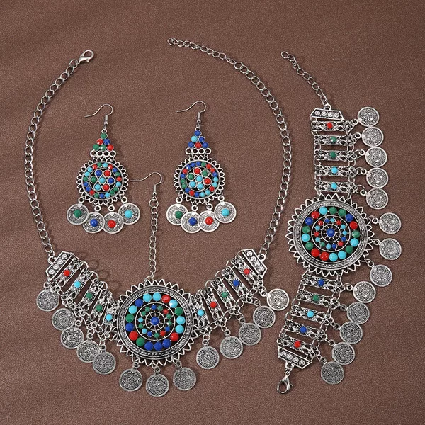 Retro Ethnic Style Miao Tassel Headwear Ancient Clothing Hanfu Foreign Style Headwear Headwear Headwear Headwear Headwear Chain Xizang Silver Earrings Bracelet for Women