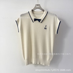 深圳南油女装25夏季新款针织无袖翻领百搭上衣蝴蝶结装饰减龄设计