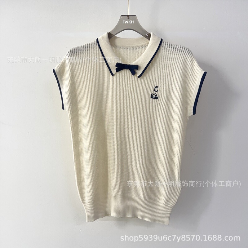 深圳南油女装25夏季新款针织无袖翻领百搭上衣蝴蝶结装饰减龄设计|undefined