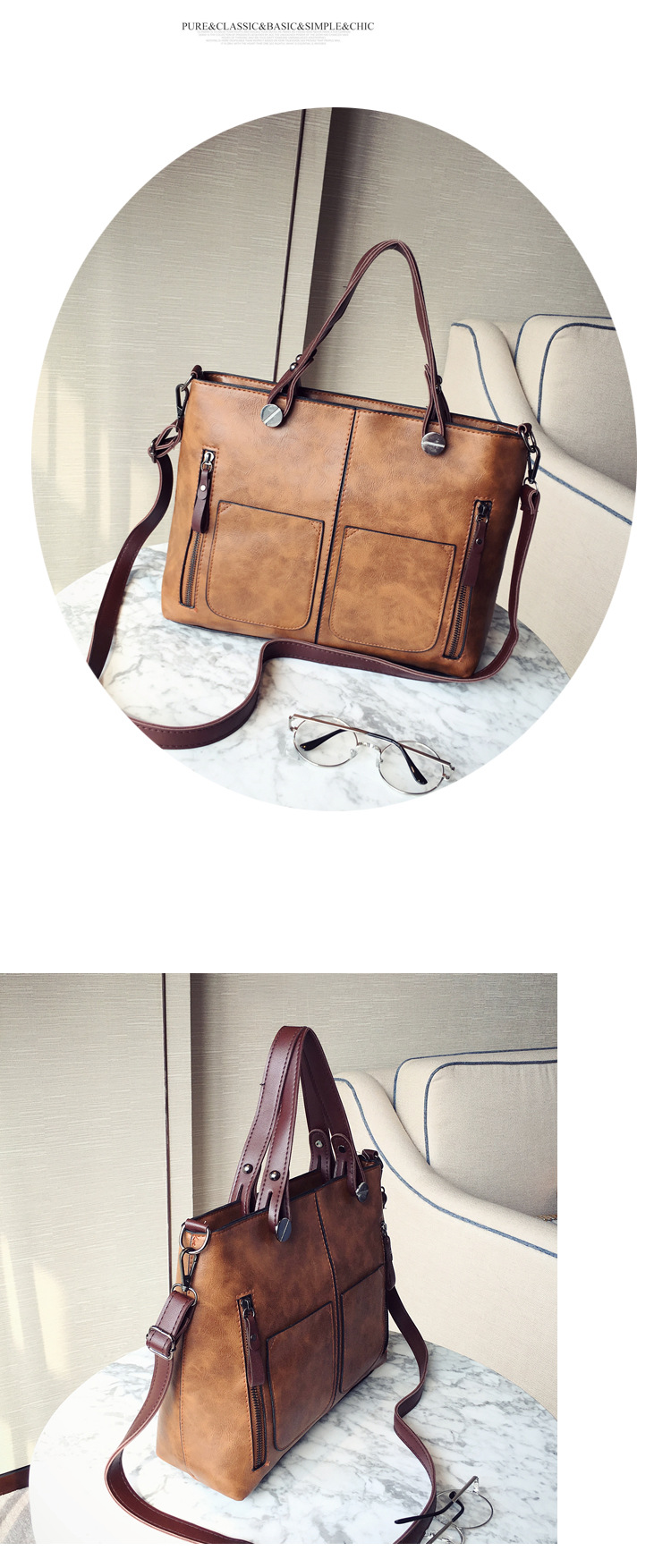 Large Pu Leather Streetwear Tote Bag Handbag display picture 7