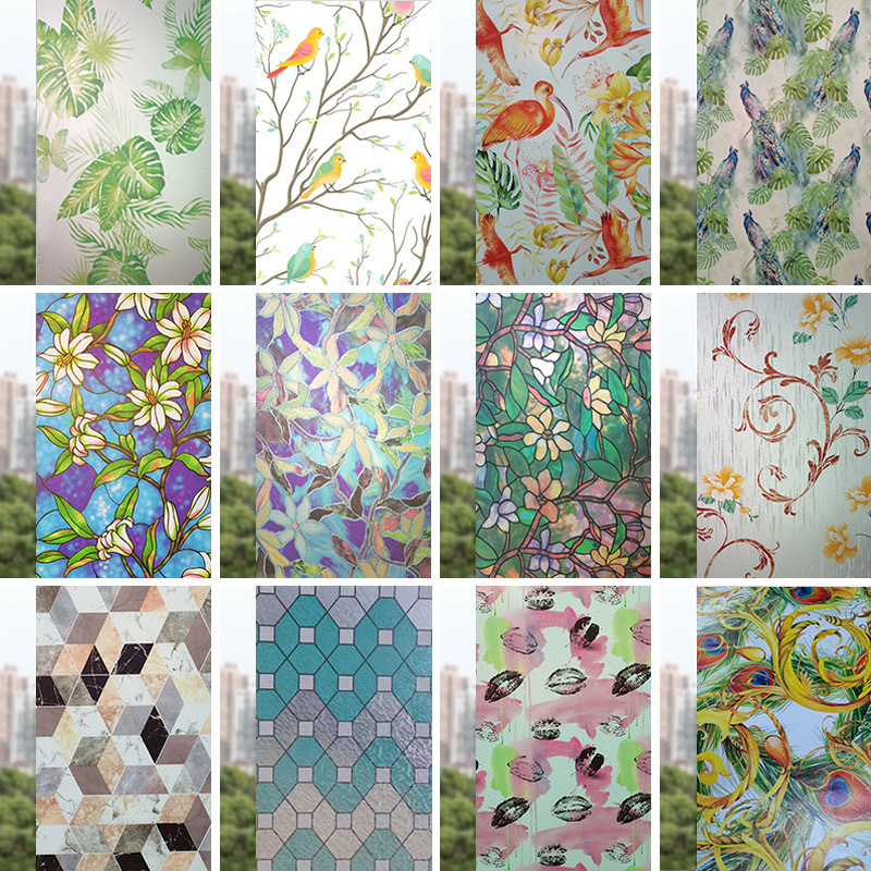 复古彩色玻璃贴纸卫生间浴室防窥窗户透光静电免胶贴膜防走光