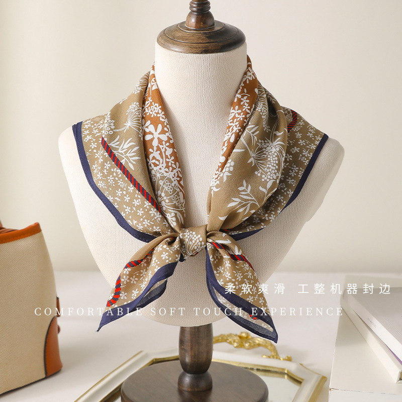 100% Mulberry Silk Double Crepe 65cm Maillard Cashew Square Scarf For Women - Spring/Summer Lightweight Luxury Silk Scarf - Thumbnail 3