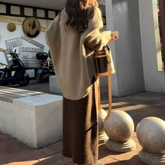 茶系穿搭一整套2023盐系学院风时尚减龄毛衣针织半身裙两件套装女
