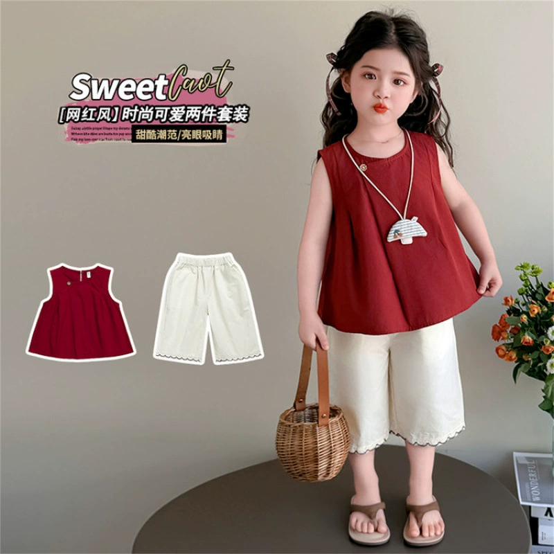 Summer clothing, set, children's vest sleevless, trousers girl's, western style