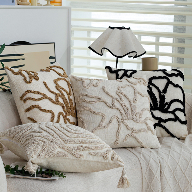 Almohada estilo ins funda de almohada de color sólido funda de cojín de sofá de terciopelo de anillo de chenilla de cama cubierta de cojín de coche de dormitorio al por mayor