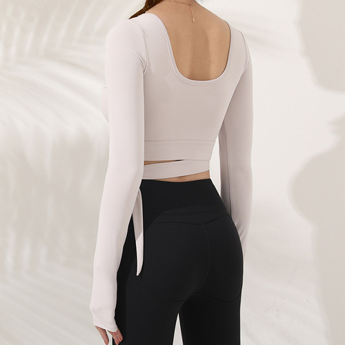 Vinyasa Multisize Band Bodycon Tight Sports Bra Padded Long Sleeve Yoga Top Women Influencer Fitness Outfit U-Neck Fitness T-Shirt