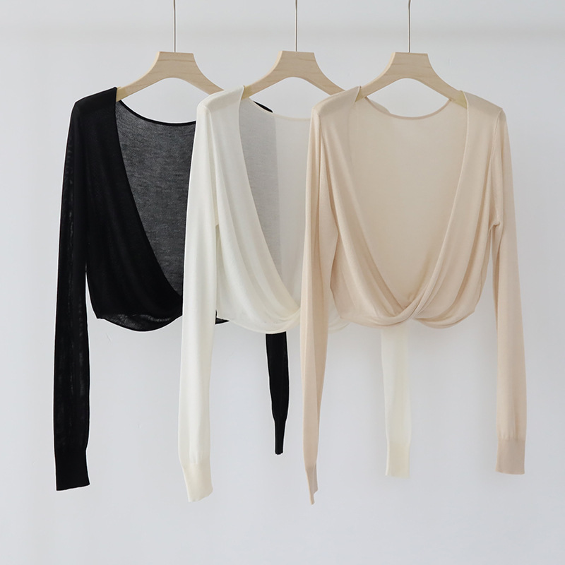 Tencel Lyocell Spring/Summer Niche Knitted Long Sleeve Cardigan Shawl Sun Protection Lightweight Sunscreen Capelet