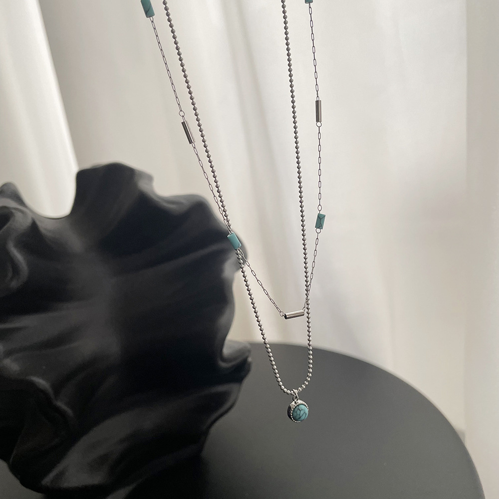 Linglang Blue Turquoise Beaded Necklace Vintage Layered Necklace Chain Stacked Necklaces for Women Layering Jewelry