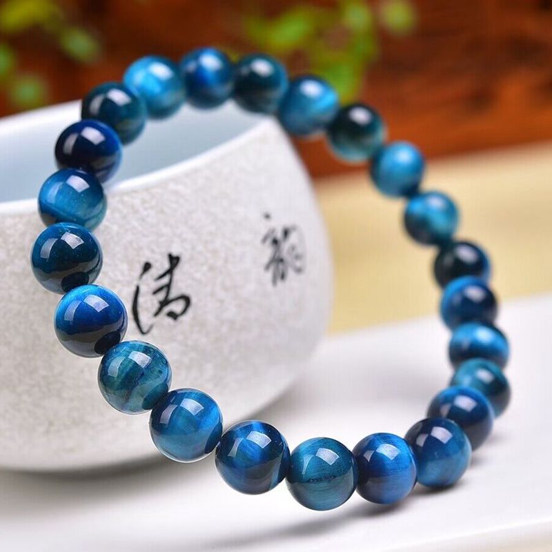 Natural Peacock Tiger Eye Stone Single Circle Bracelet DIY Hand-woven Men and Women Simple and Generous