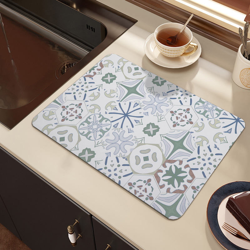 Pu absorbente estera de drenaje cocina encimera hogar antideslizante placa de la montaña estera aislamiento de goma de secado rápido mantel al por mayor