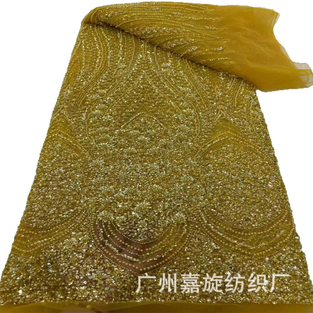 Nuevo tipo de gran flor de malla de industria pesada bordado tubo de cuentas vestido de boda vestido de tela de encaje cuentas de encaje francés image 6