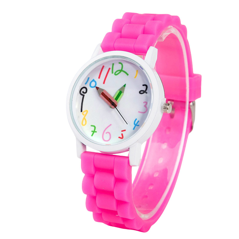 Cartoon Digital Pencil Student Women's Cute Jelly Color Silicone Band Quartz Watch_voghion.com