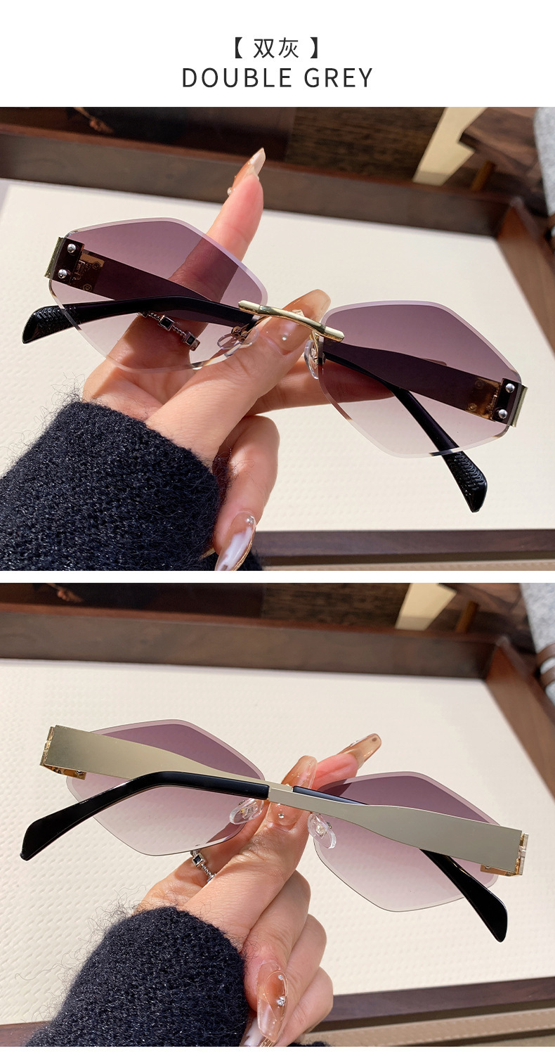 Unisex Gender Elegant Simple Style Solid Color PC UV400 Protection Polygon Frameless Women's Sunglasses