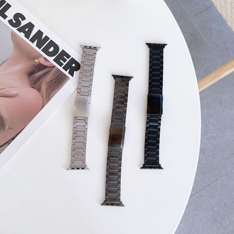 In stock suitable for apple watch apple strap turtle back three beads stainless steel strap Ultar metal strap In stock suitable for apple watch apple strap turtle back three beads stainless steel strap Ultar metal strap